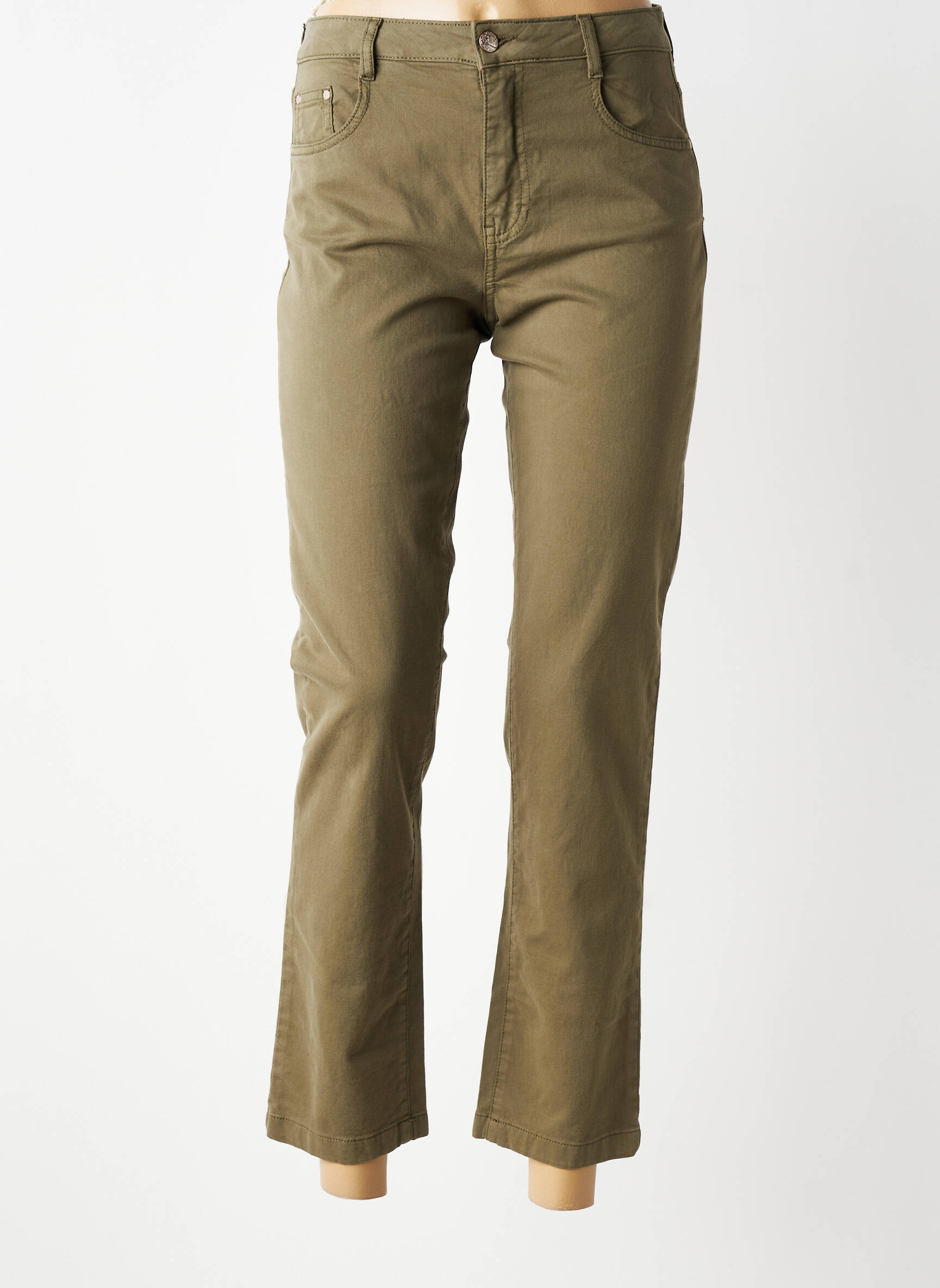 Pantalon slim tissage popeline taille normale vert LOLA ESPELETA femme