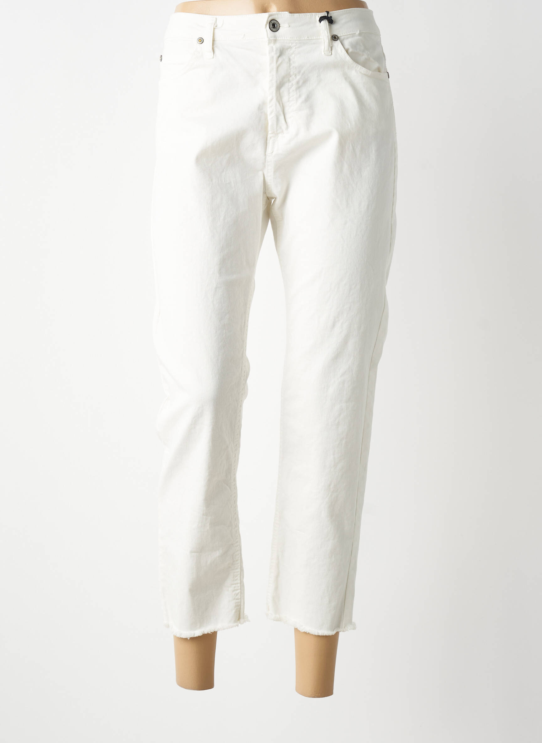 Jeans coupe droite finition bord franc taille normale beige PLEASE femme