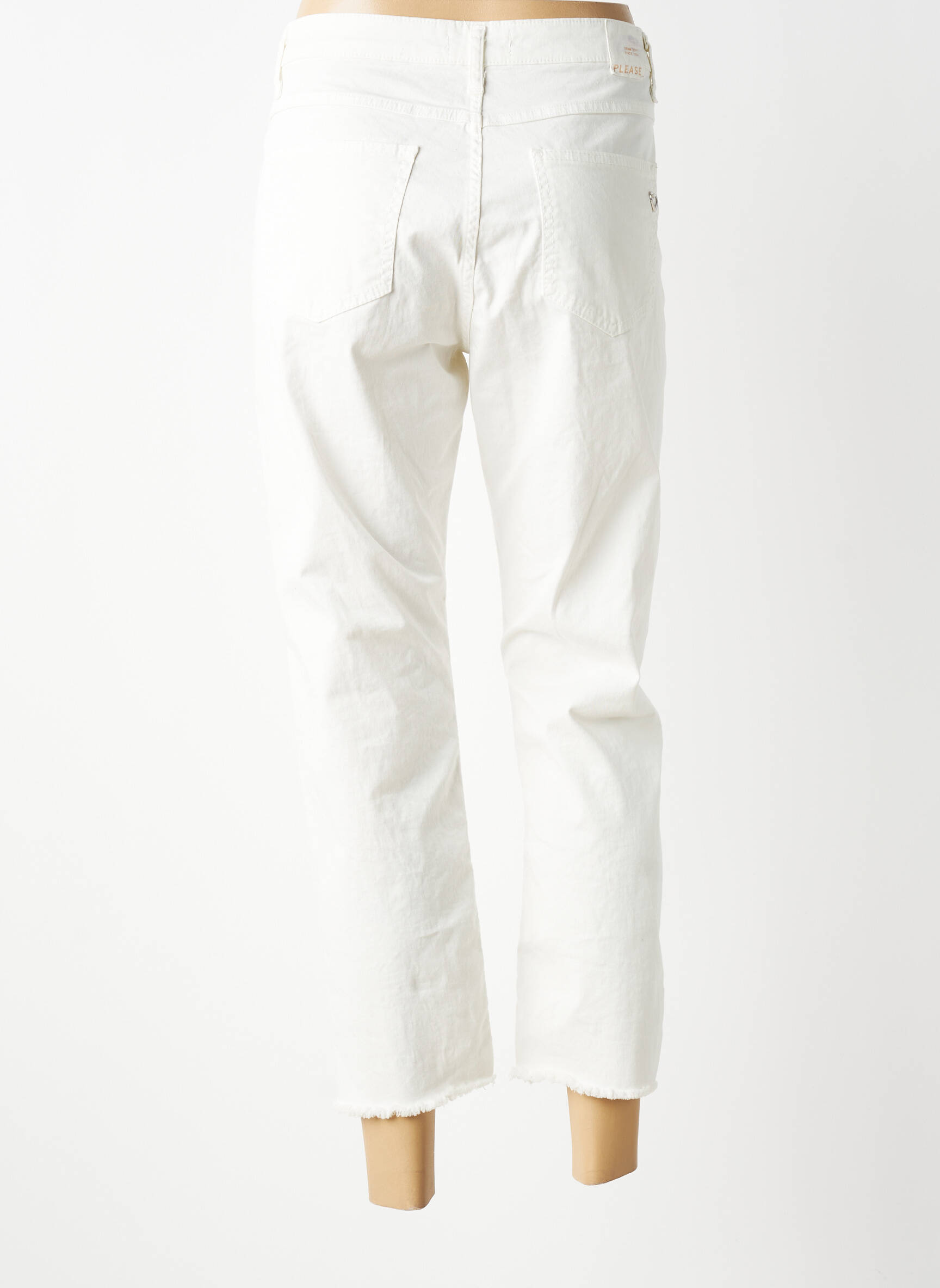 Jeans coupe droite finition bord franc taille normale beige PLEASE femme