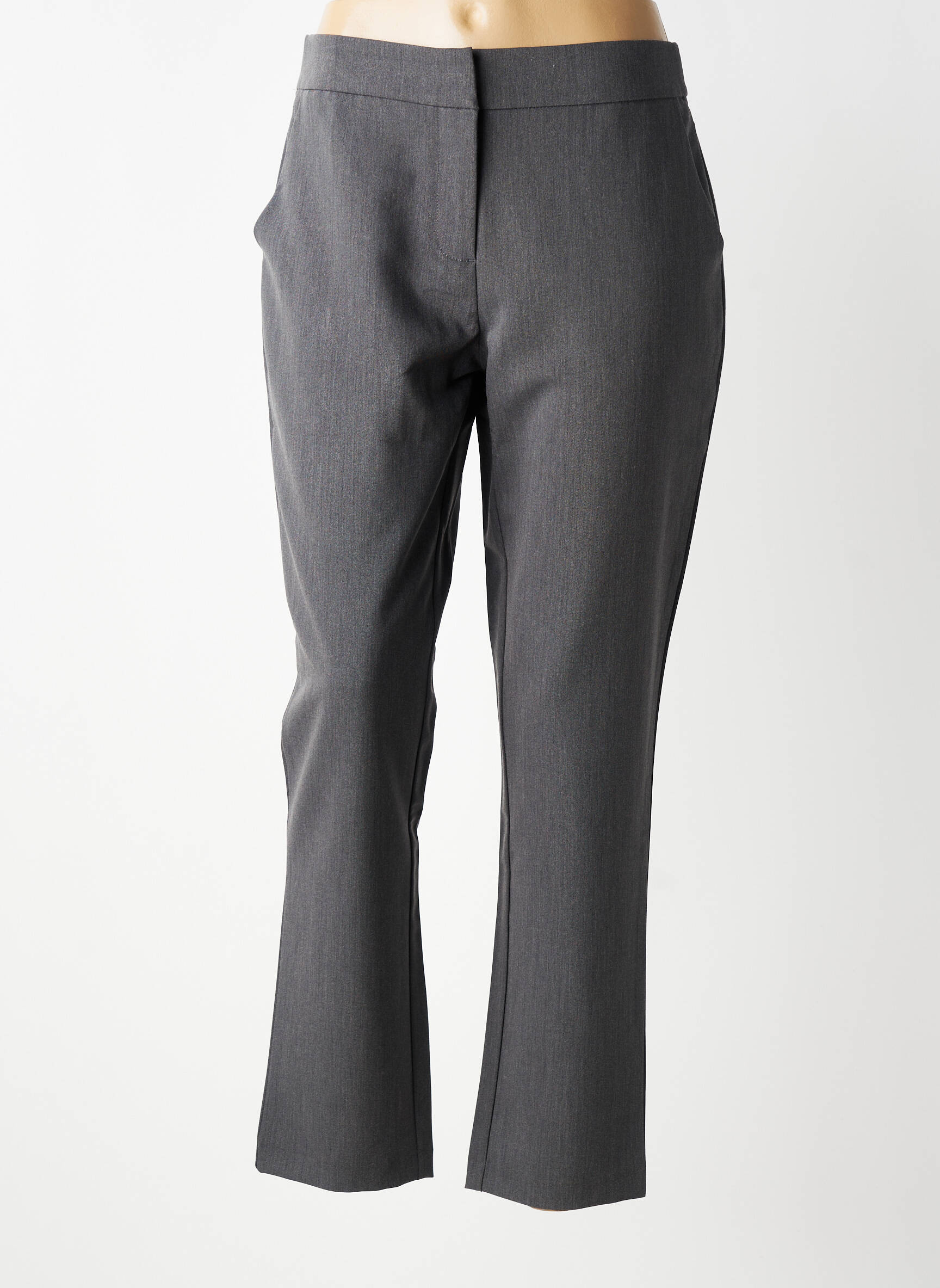 Pantalon chino fermeture zippée sous rabat avec crochet taille normale gris LOSAN femme