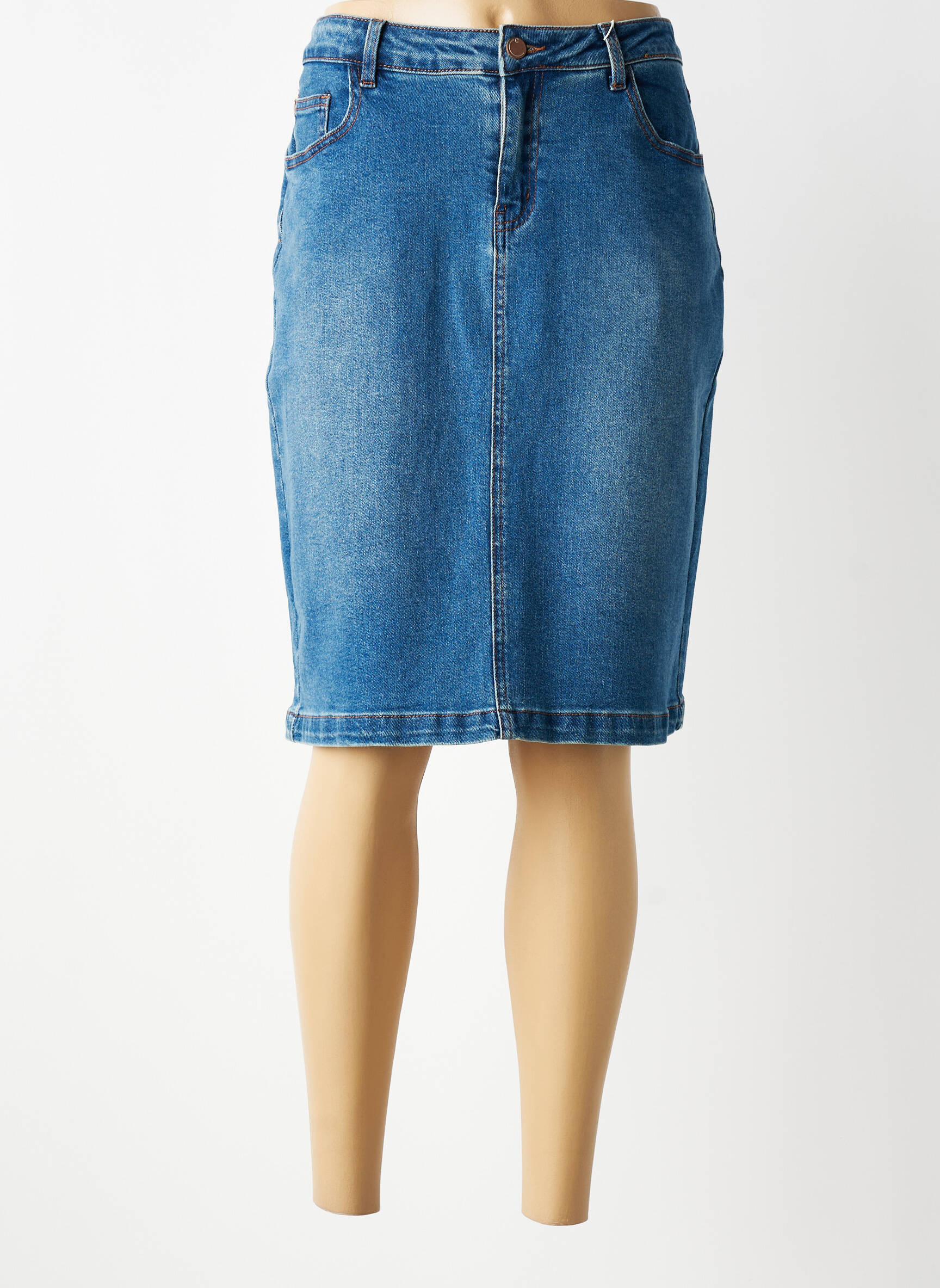 Jupe mi-longue coupe droite bleu CREAM femme
