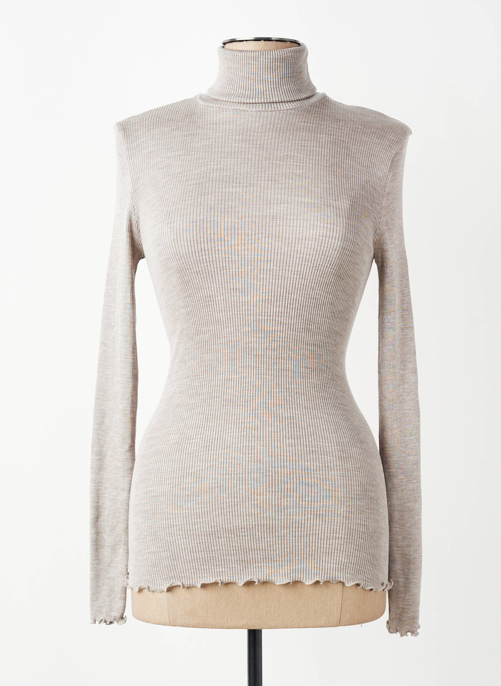 Pull col roulé coupe ajustée manches longues gris OSCALITO femme
