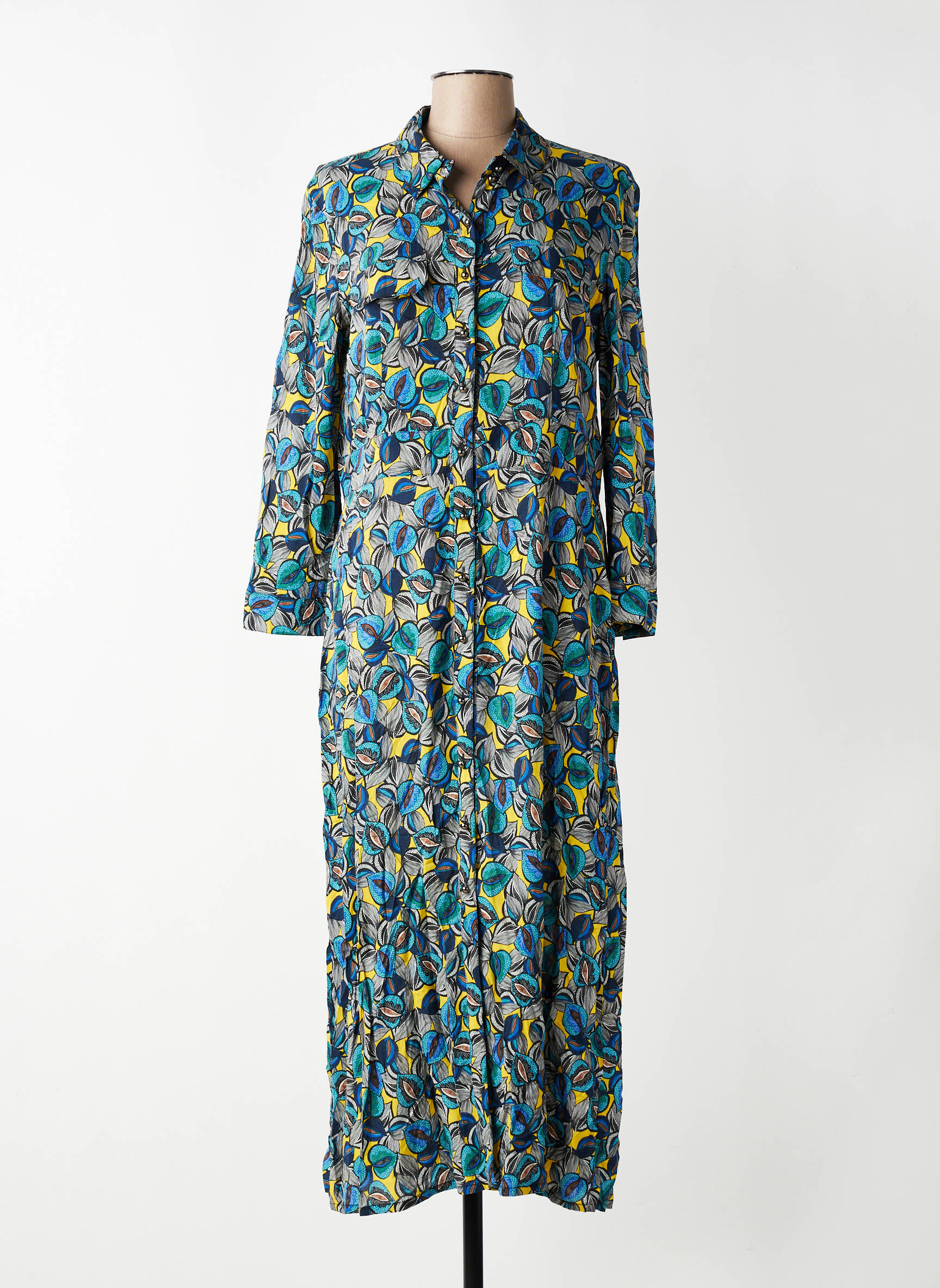Robe longue manches longues manches longues bleu NATHALIE CHAIZE femme