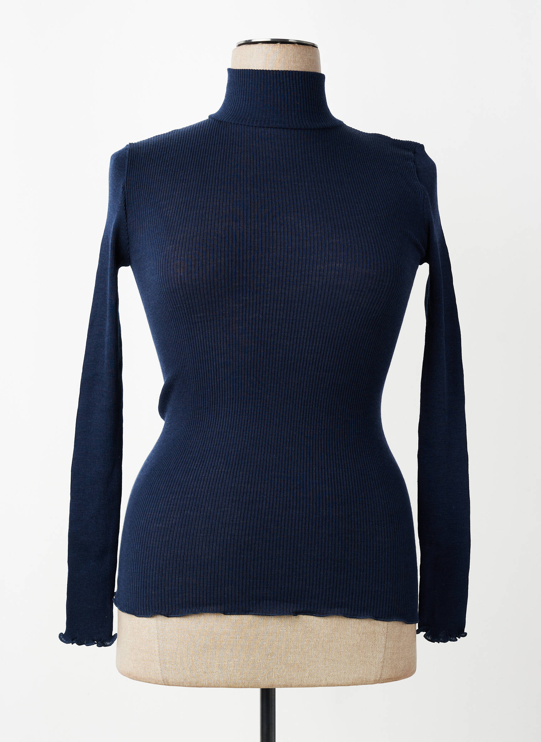 Pull col roulé coupe ajustée manches longues bleu VITTORIA femme