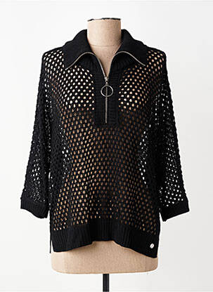 Pull maille ajourée manches 3/4 noir JOSEPH RIBKOFF femme