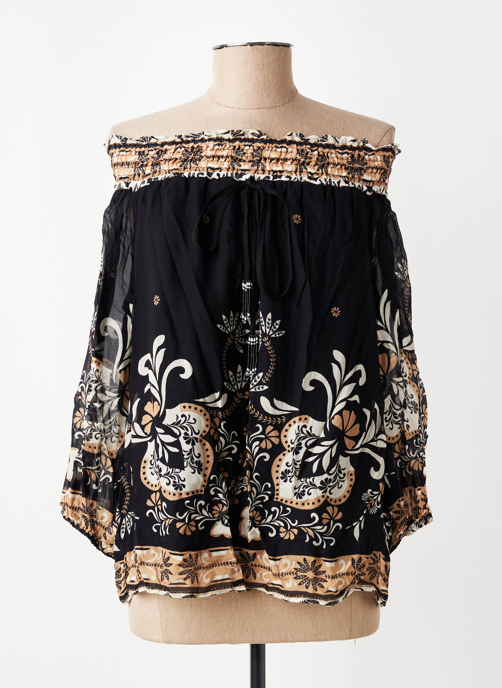 Blouse légère et transparente manches 3/4 noir TWINSET femme