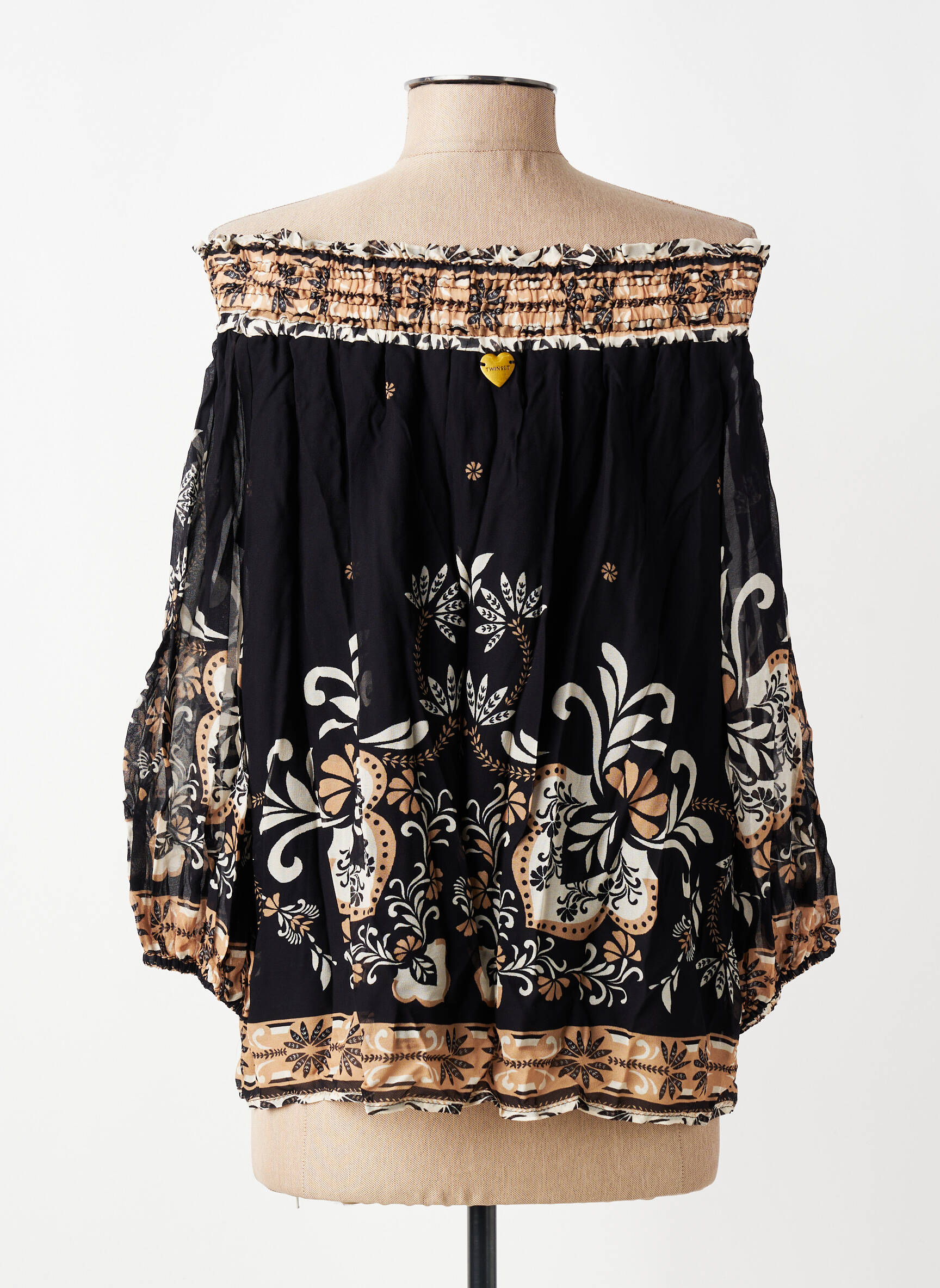 Blouse légère et transparente manches 3/4 noir TWINSET femme