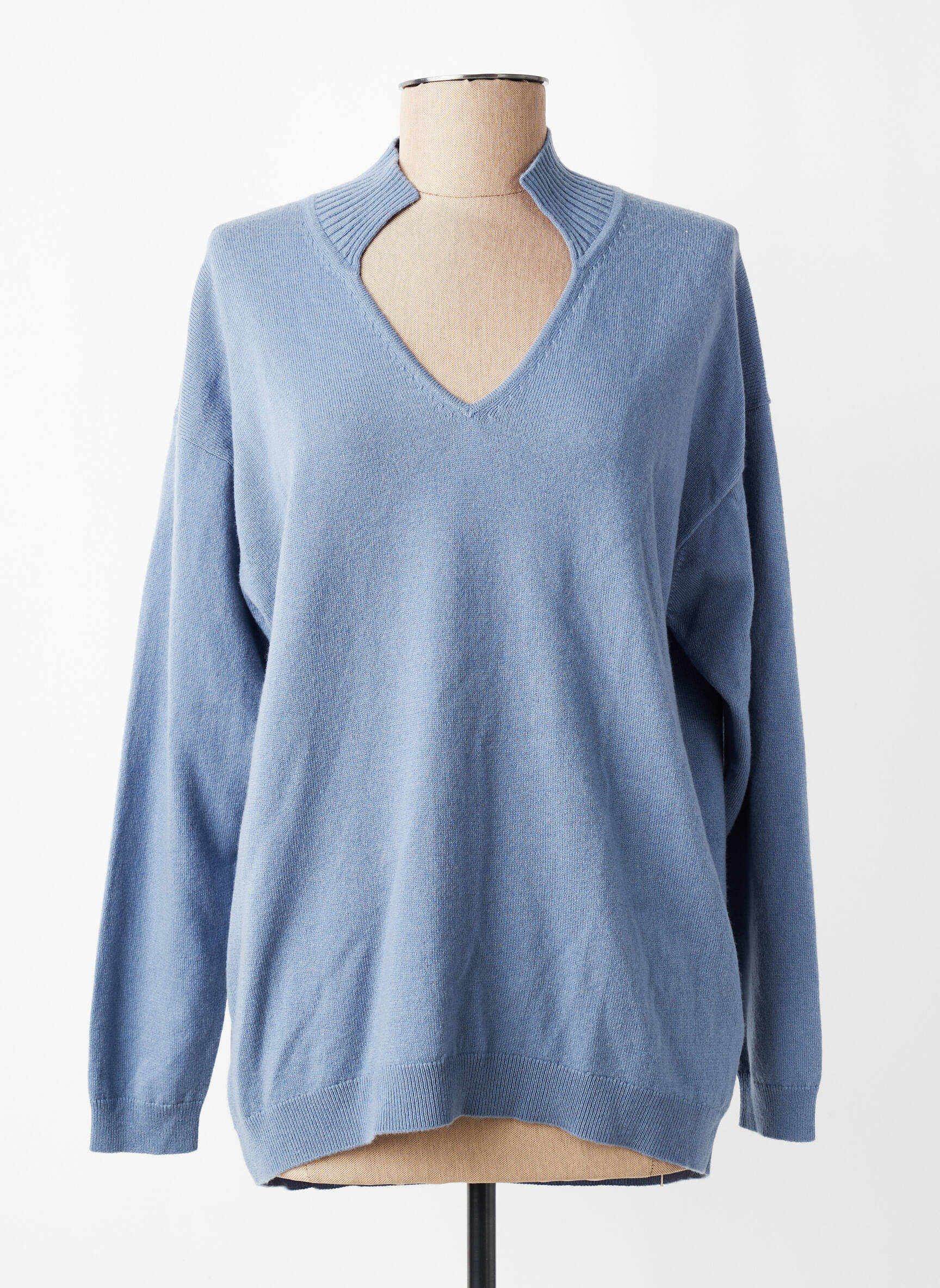 Pull col v manches longues bleu REPEAT femme