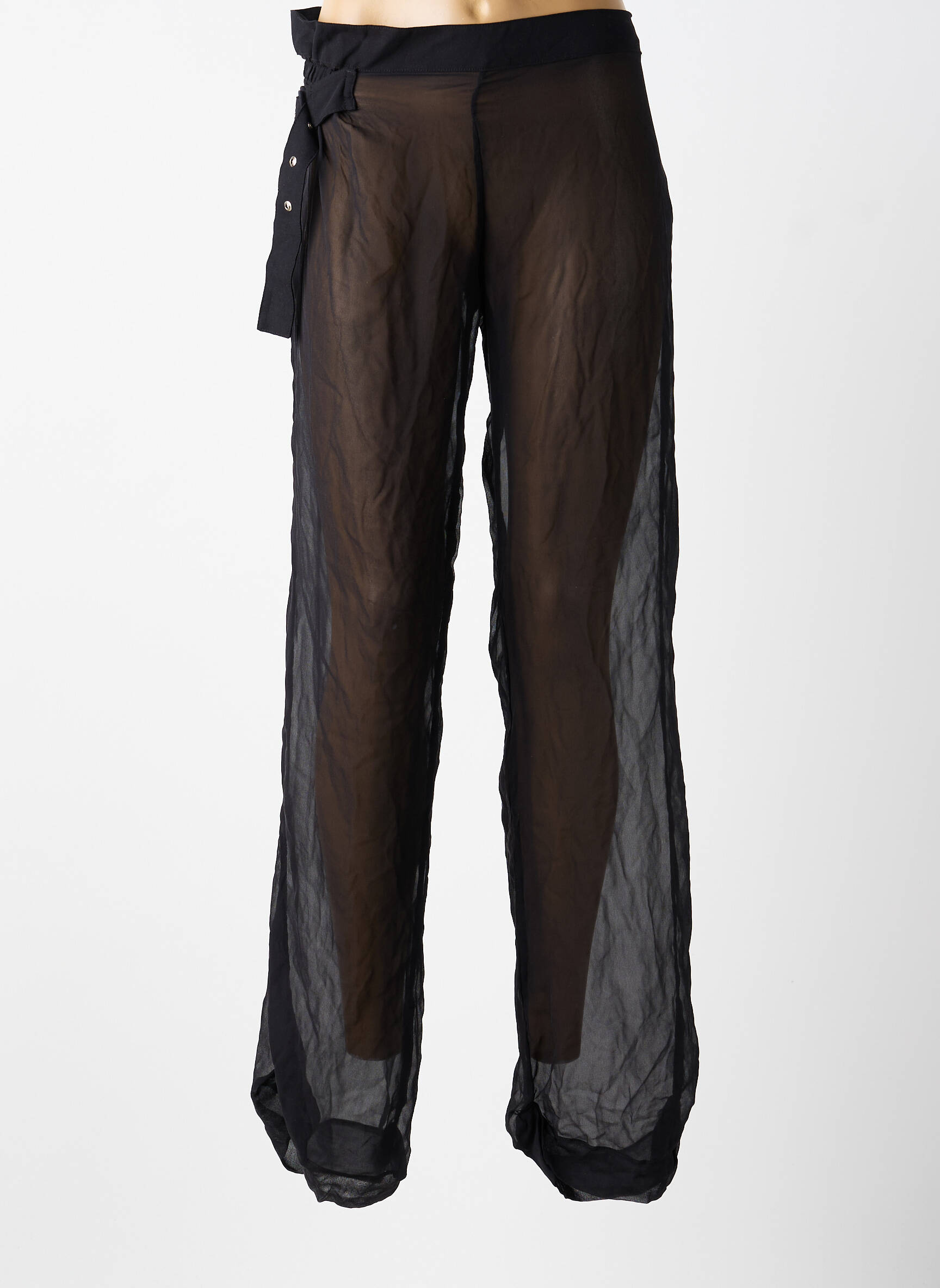 Pantalon droit tissage crêpe taille normale noir ROSA CHA femme