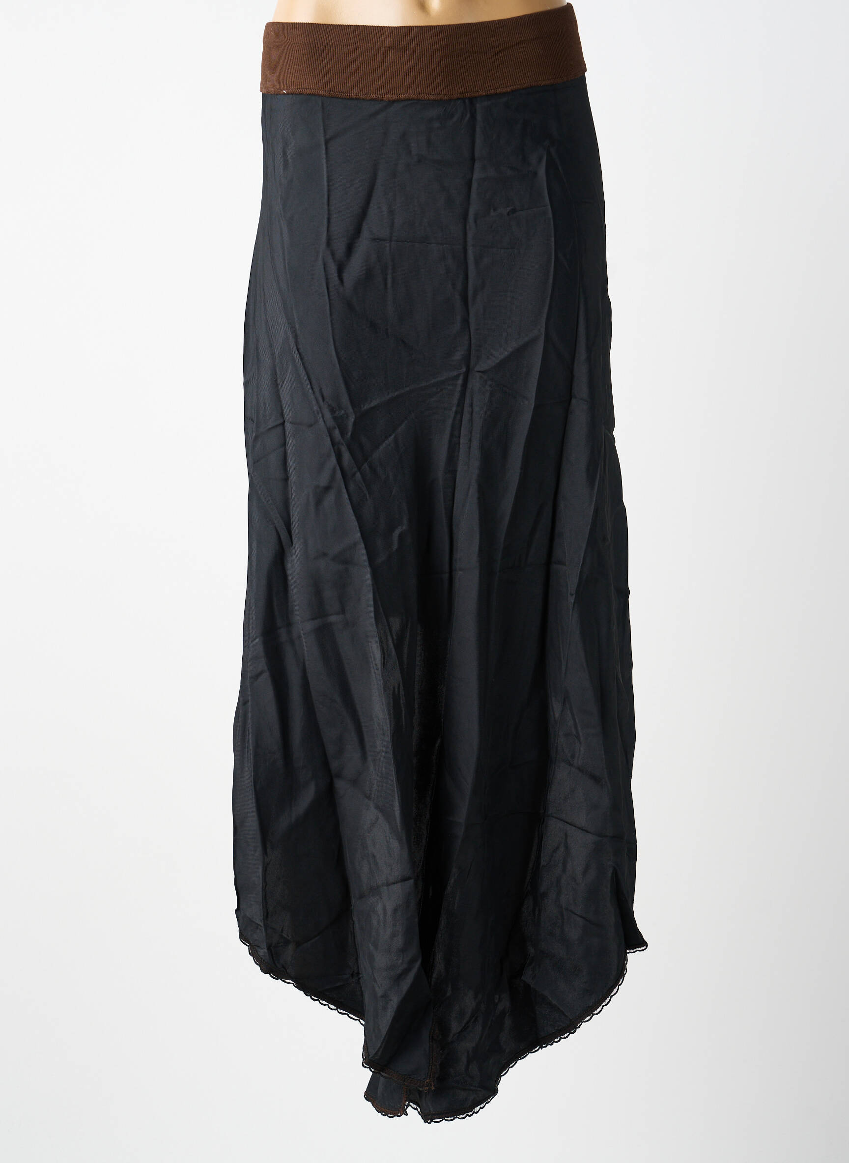 Jupe longue coupe asymétrique marron KUXO femme