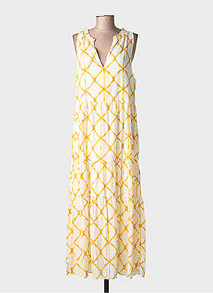 Robe longue imprimé fantaisie sans manche jaune SURKANA femme