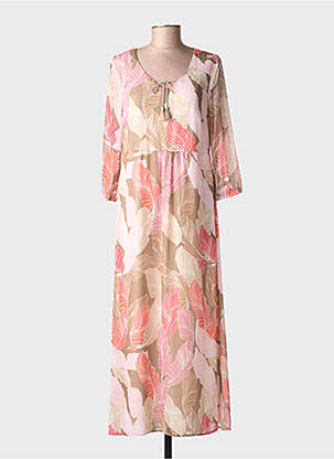 Robe longue imprimé fantaisie manches 3/4 rose BIANCA femme