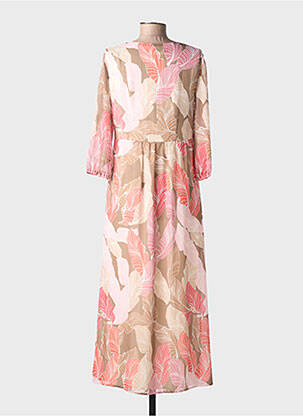 Robe longue imprimé fantaisie manches 3/4 rose BIANCA femme