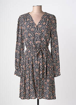 Robe mi-longue imprimé fantaisie manches longues noir C'EST BEAU LA VIE femme