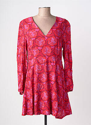 Robe courte fermeture zippée au dos manches longues rouge SURKANA femme