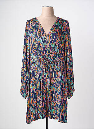Robe mi-longue imprimé fantaisie manches longues bleu LOLA ESPELETA femme