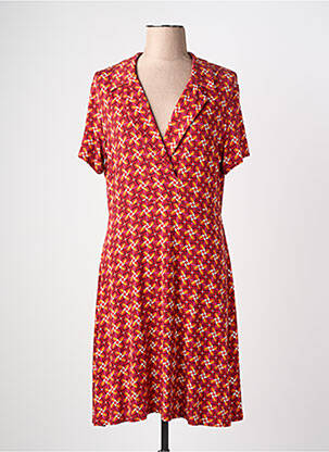 Robe mi-longue imprimé fleurs manches courtes rouge SURKANA femme