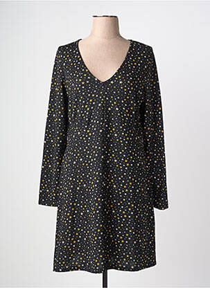 Robe mi-longue imprimé fantaisie manches longues noir SURKANA femme
