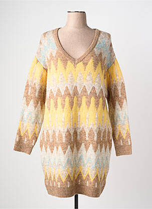 Robe pull coupe droite manches longues marron SURKANA femme