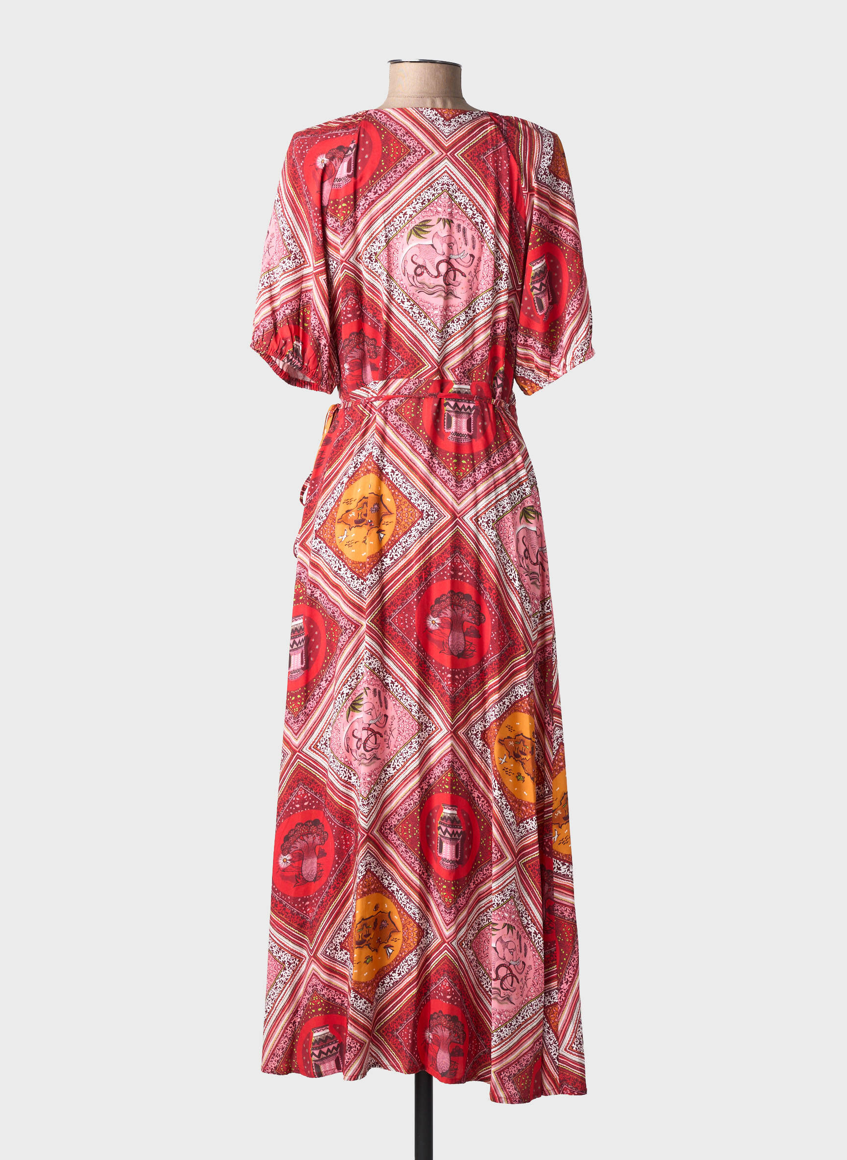 Robe longue imprimé fantaisie manches courtes rouge SURKANA femme