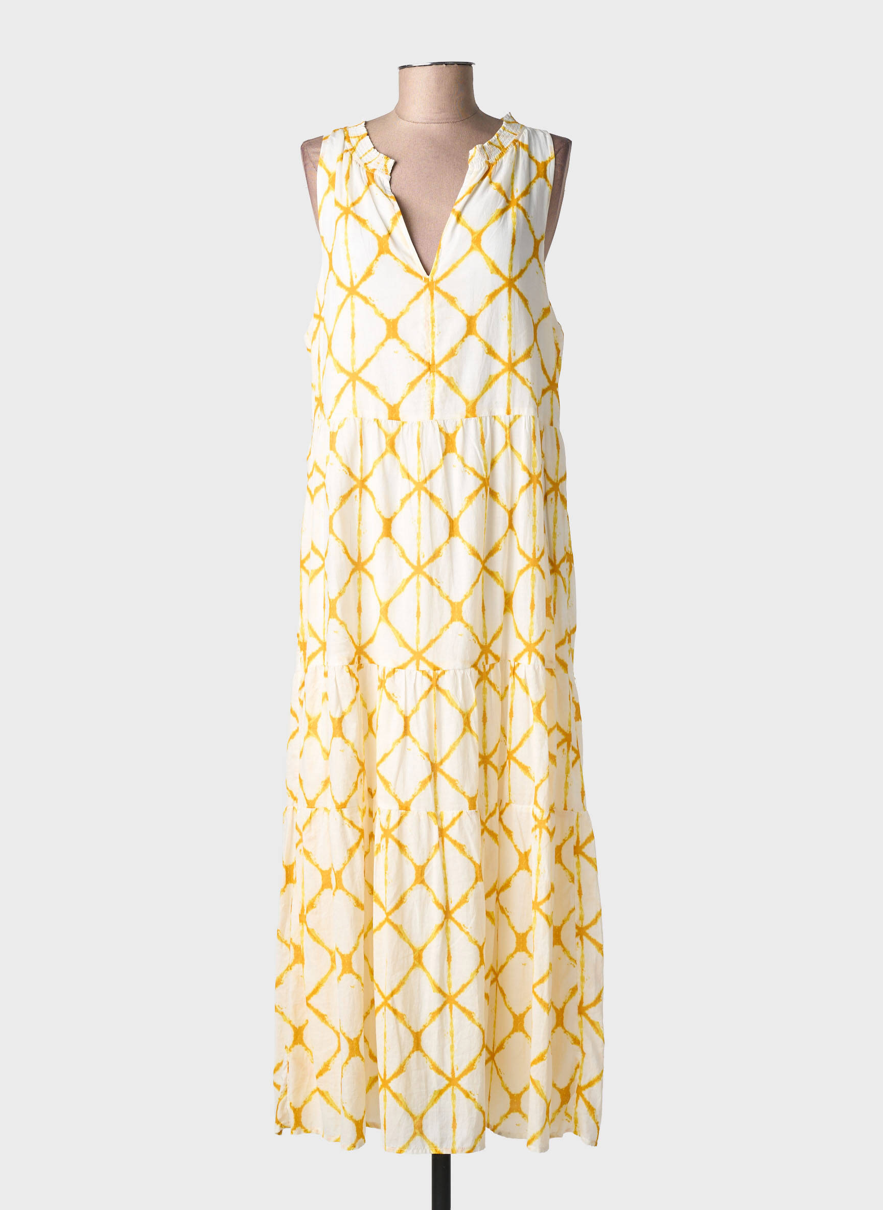 Robe longue imprimé fantaisie sans manche jaune SURKANA femme