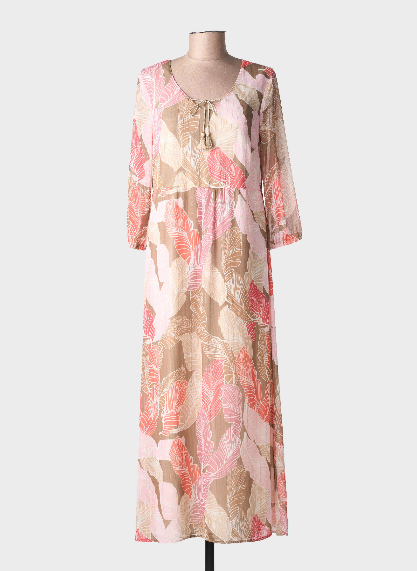 Robe longue imprimé fantaisie manches 3/4 rose BIANCA femme