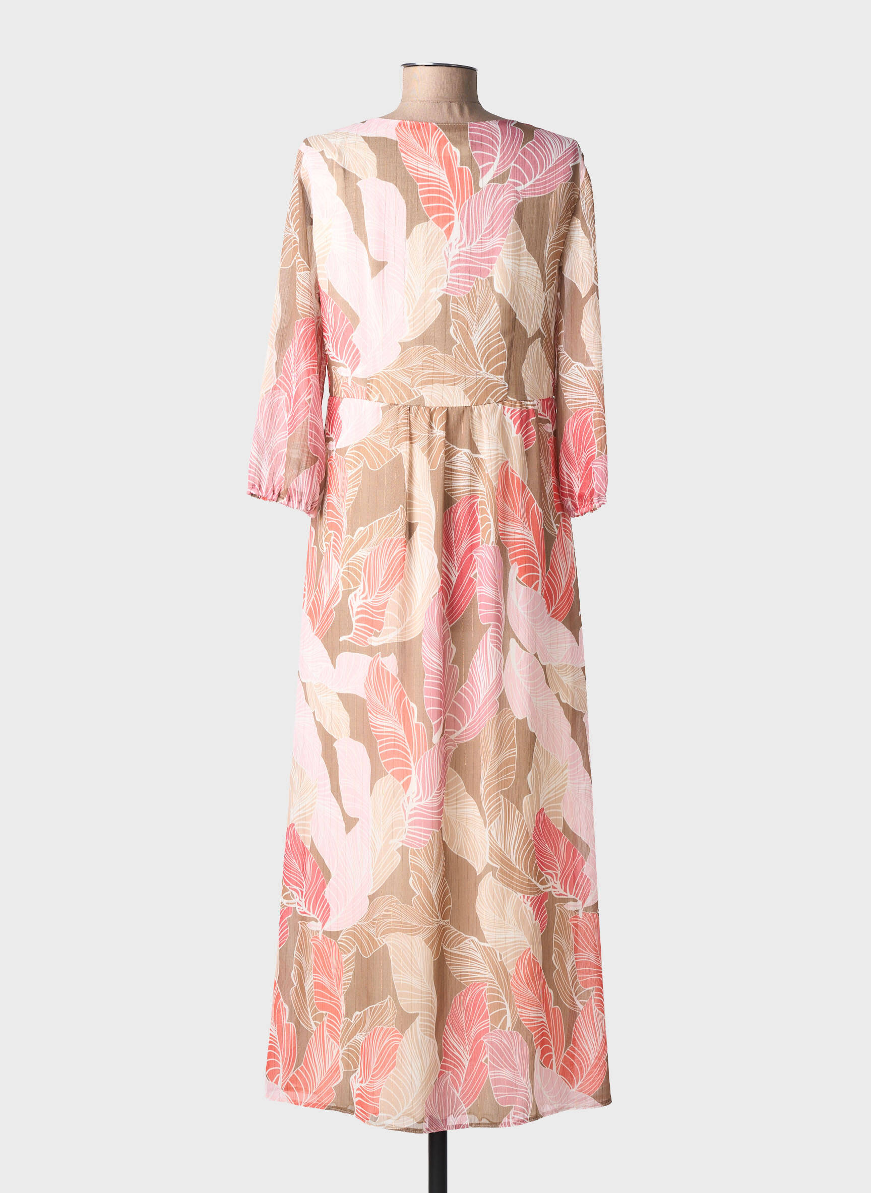 Robe longue imprimé fantaisie manches 3/4 rose BIANCA femme