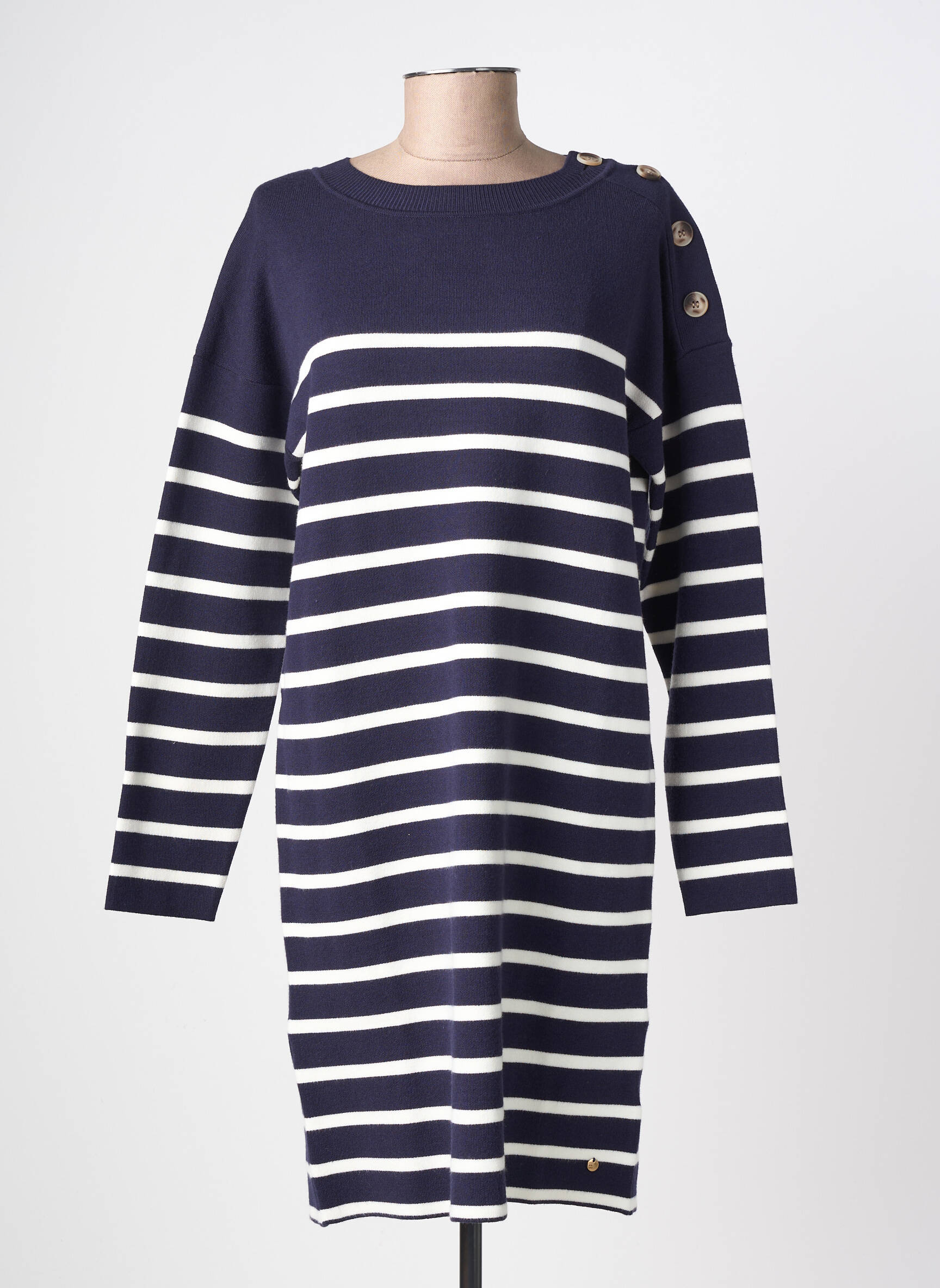 Robe pull coupe droite manches longues bleu C'EST BEAU LA VIE femme