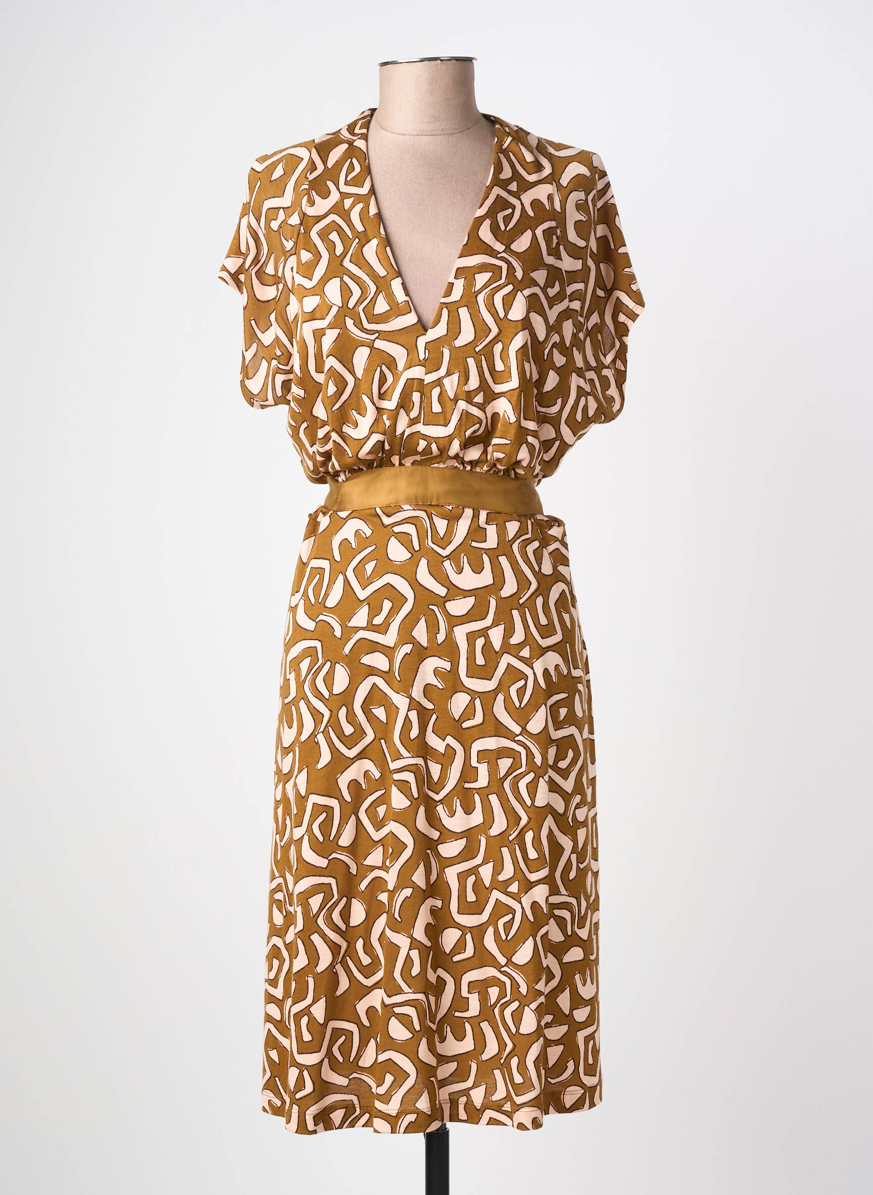 Robe mi-longue imprimé fantaisie manches courtes vert SURKANA femme