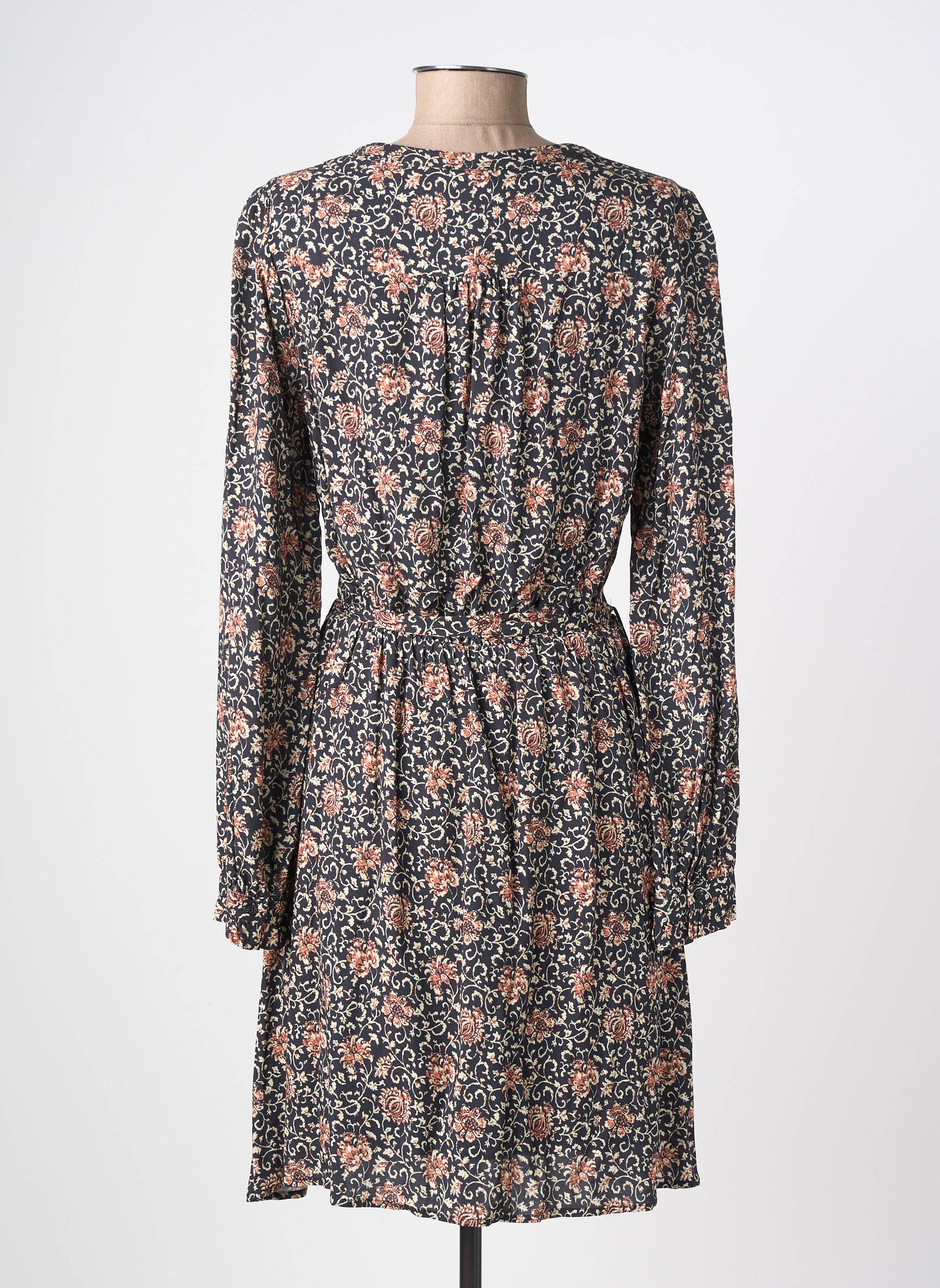 Robe mi-longue imprimé fantaisie manches longues noir C'EST BEAU LA VIE femme