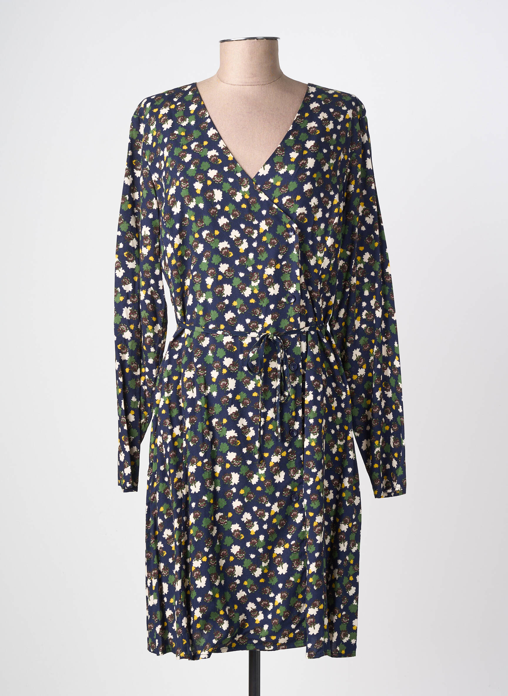 Robe mi-longue imprimé fantaisie manches longues bleu SURKANA femme
