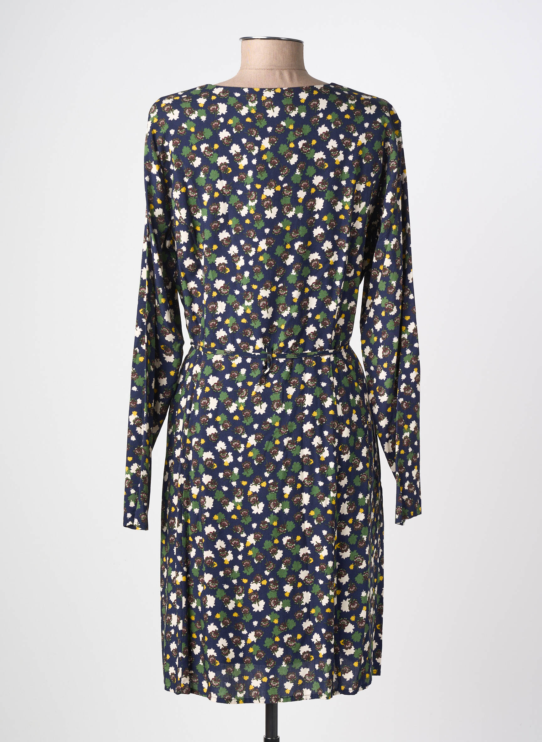 Robe mi-longue imprimé fantaisie manches longues bleu SURKANA femme