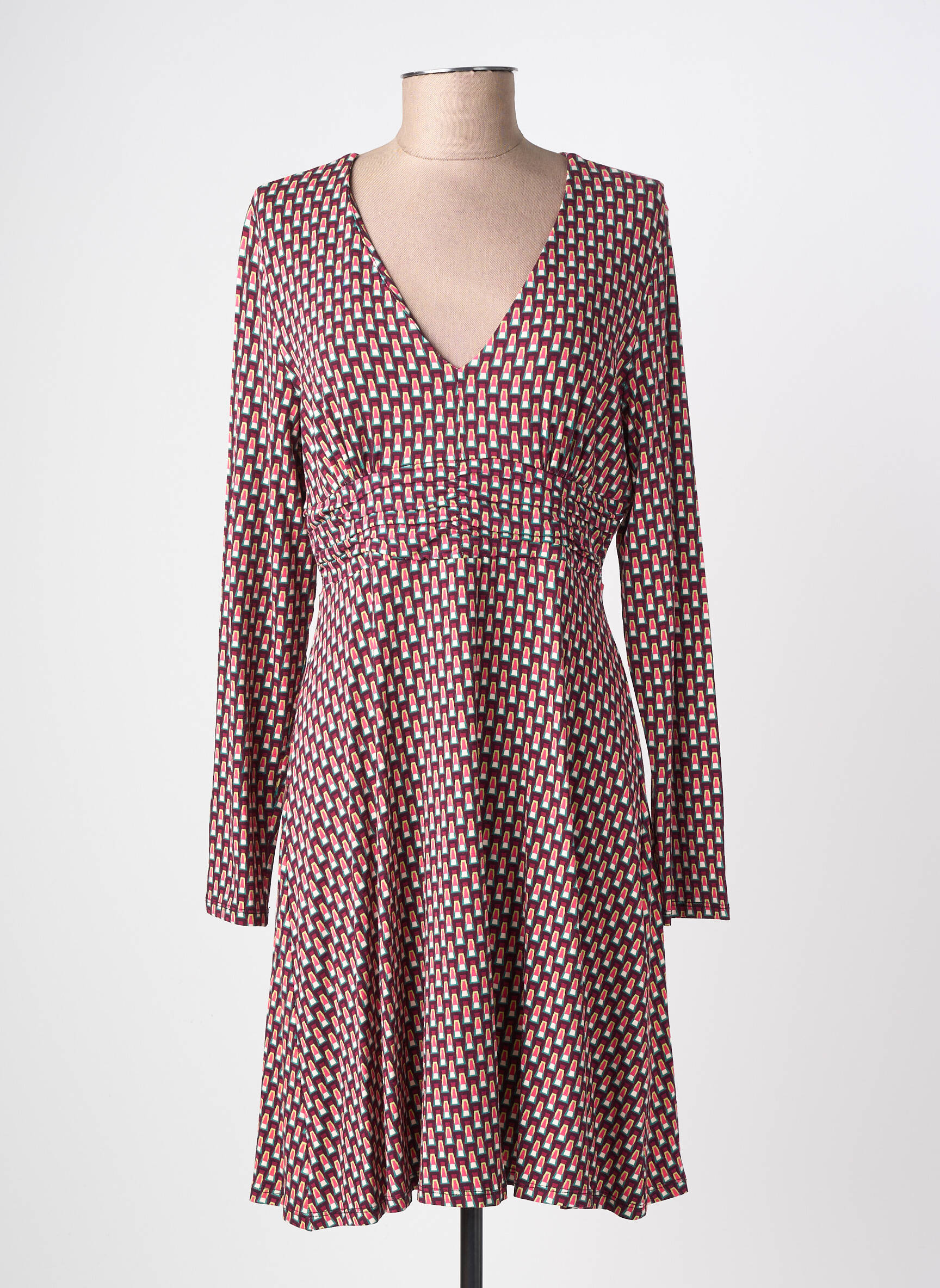 Robe mi-longue imprimé fantaisie manches longues violet SURKANA femme