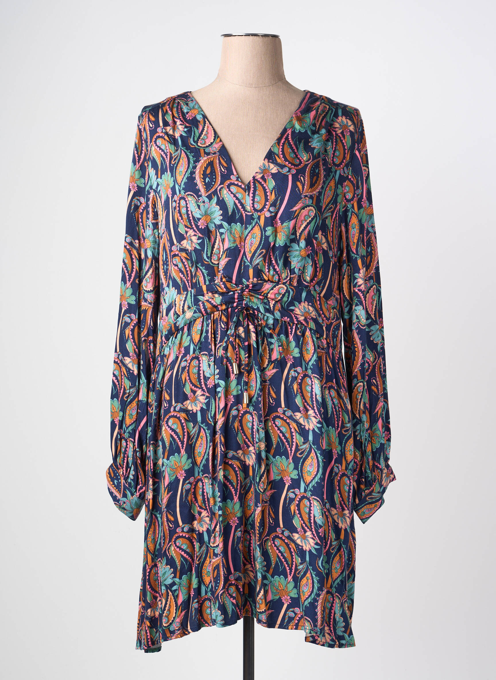 Robe mi-longue imprimé fantaisie manches longues bleu LOLA ESPELETA femme