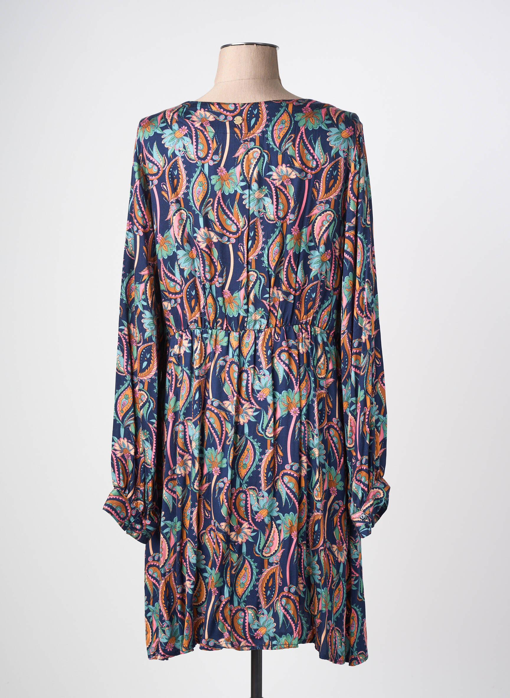 Robe mi-longue imprimé fantaisie manches longues bleu LOLA ESPELETA femme