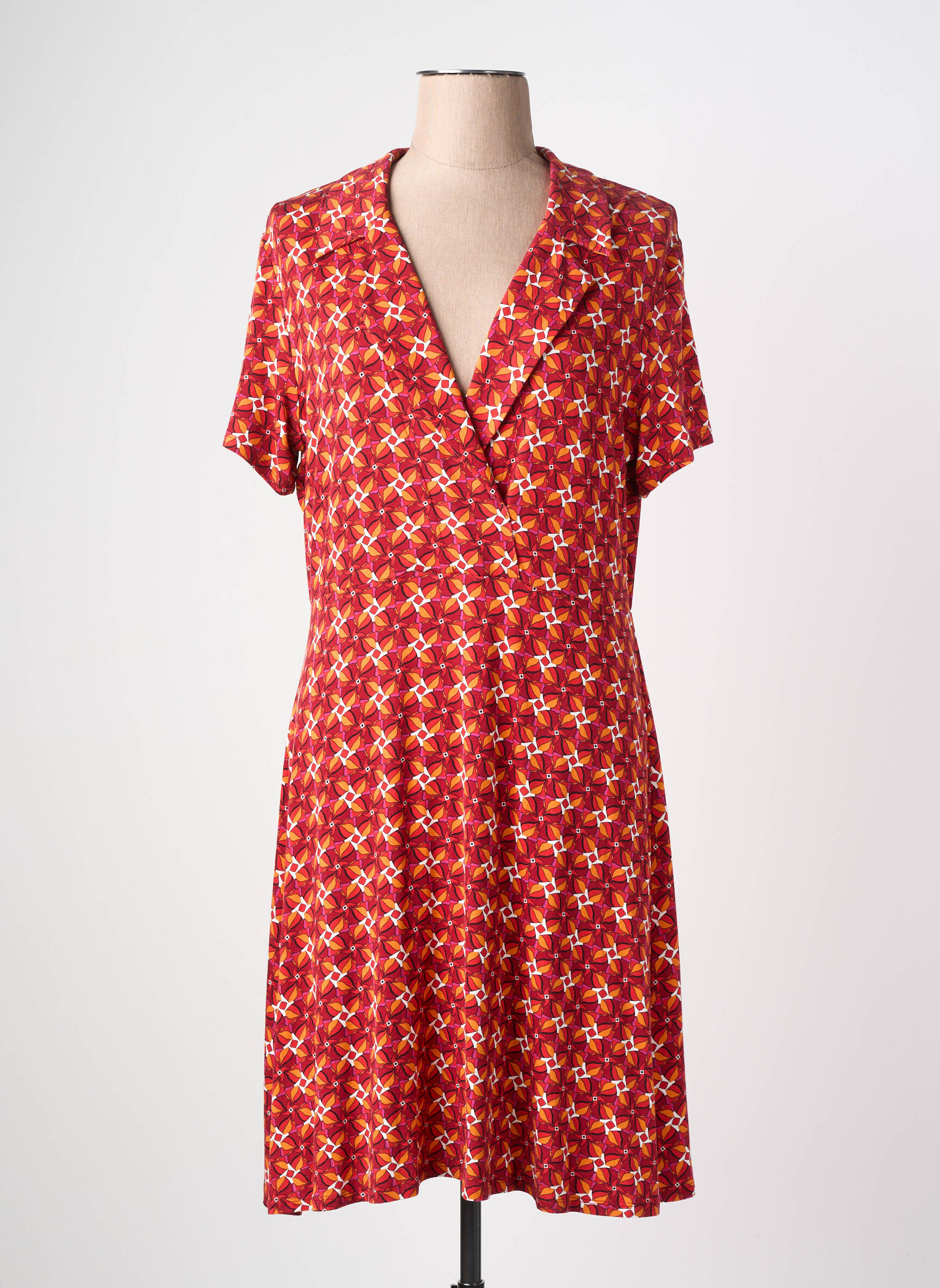 Robe mi-longue imprimé fleurs manches courtes rouge SURKANA femme