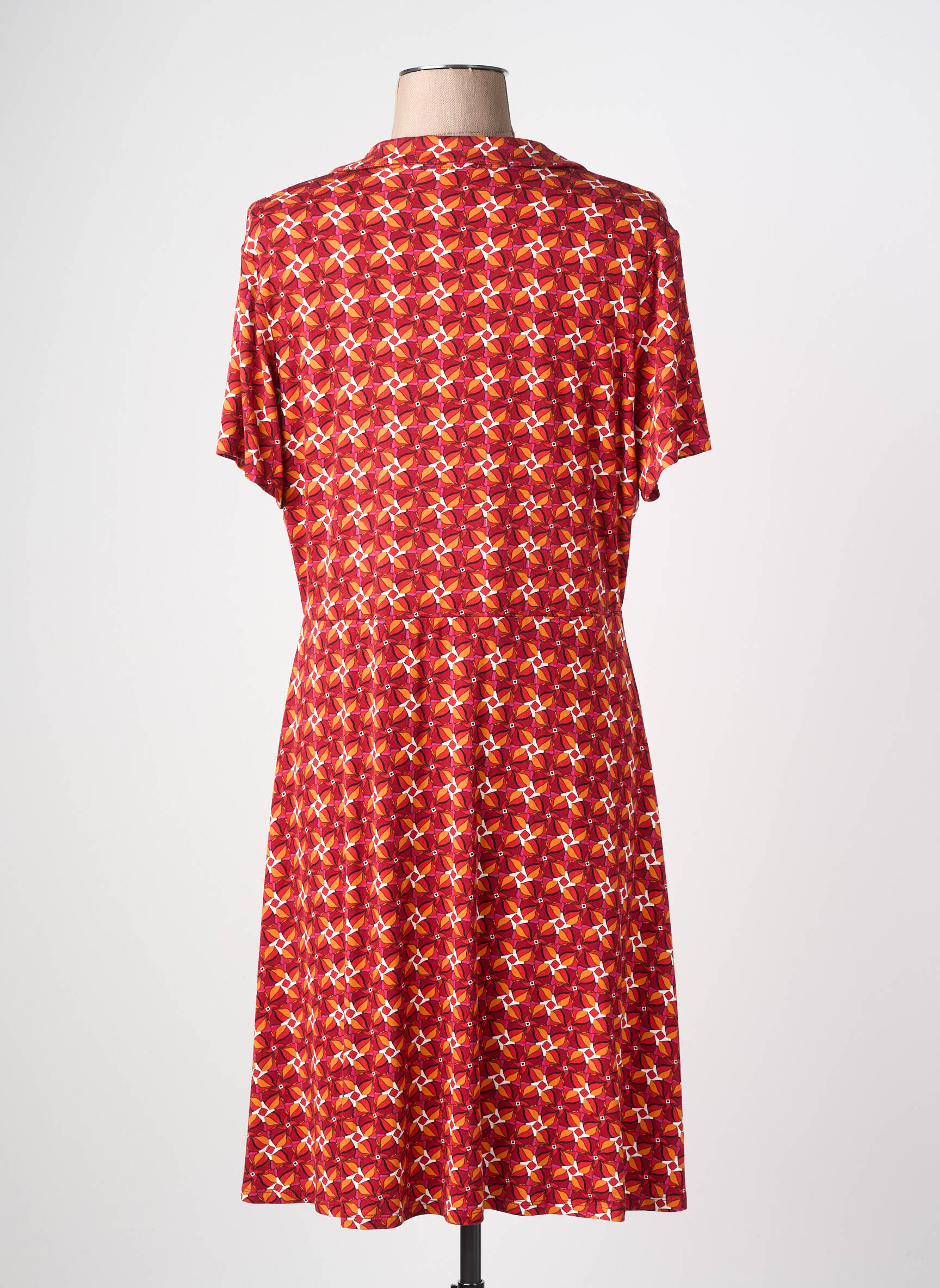 Robe mi-longue imprimé fleurs manches courtes rouge SURKANA femme
