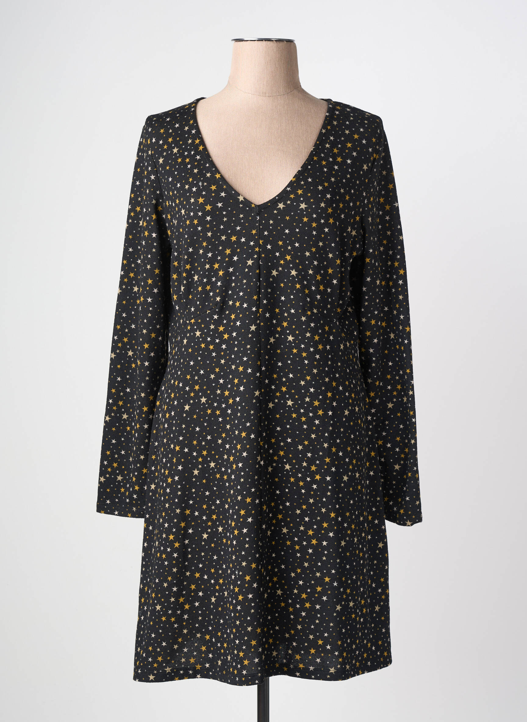 Robe mi-longue imprimé fantaisie manches longues noir SURKANA femme