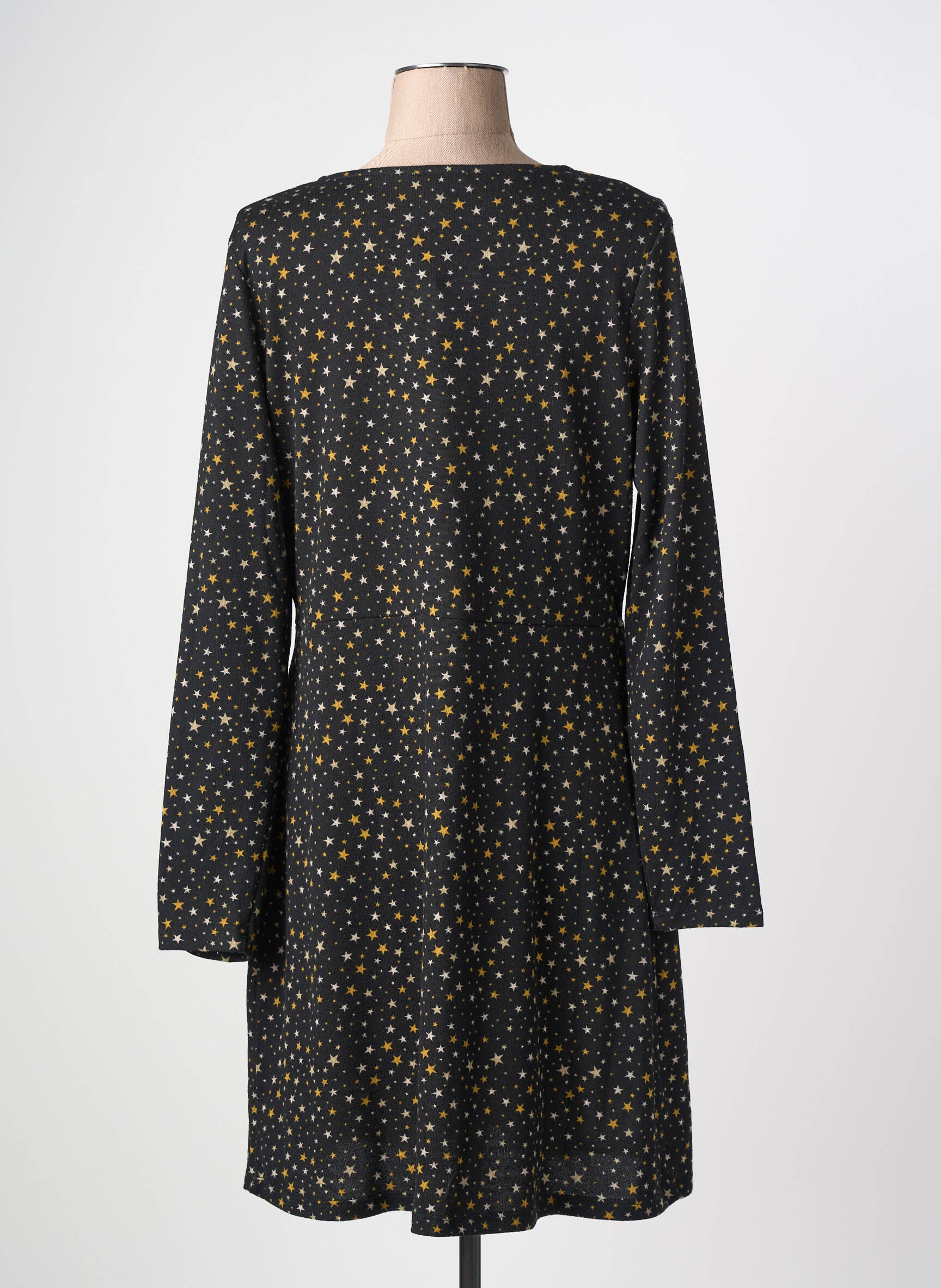 Robe mi-longue imprimé fantaisie manches longues noir SURKANA femme