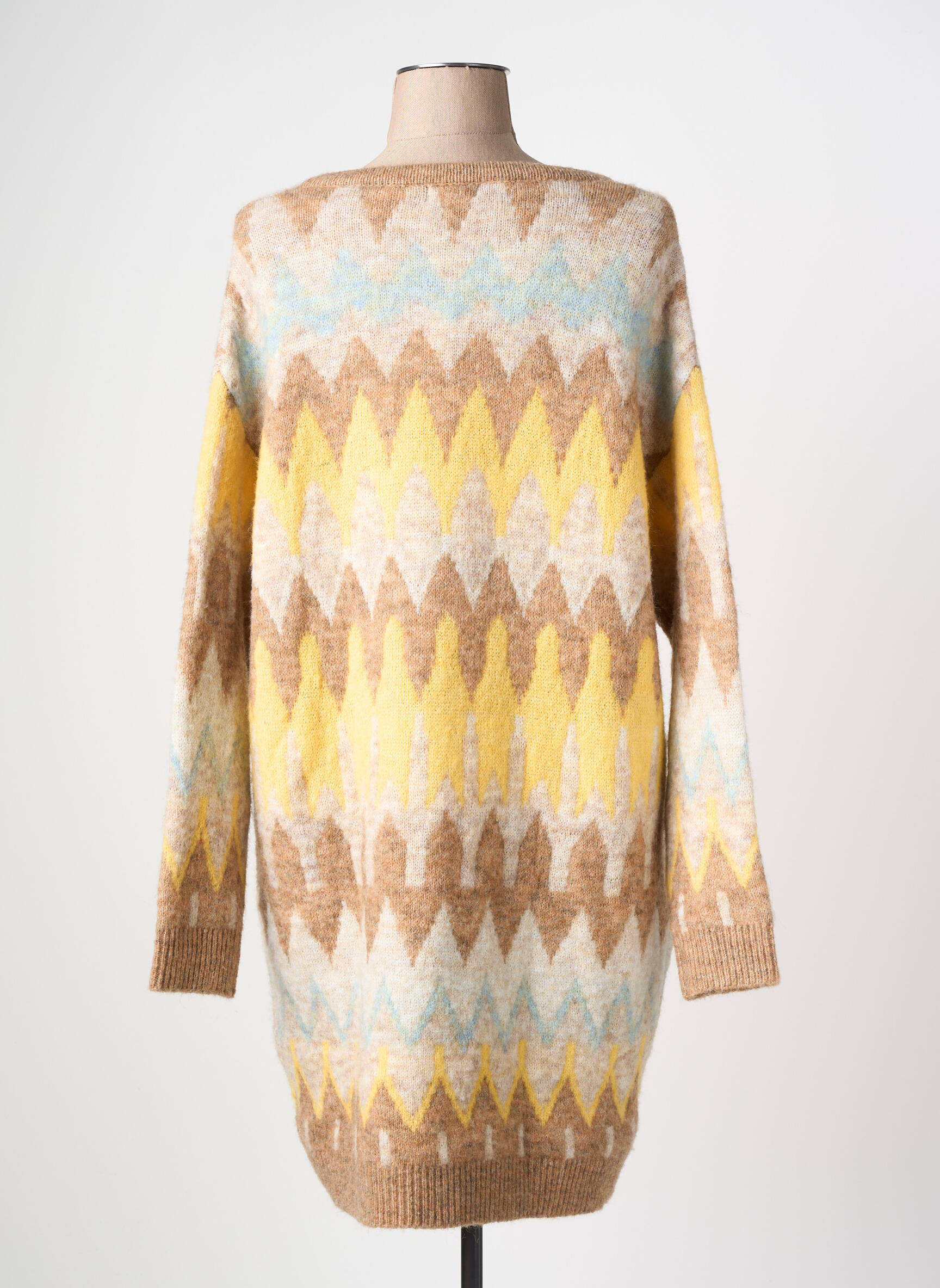 Robe pull coupe droite manches longues marron SURKANA femme