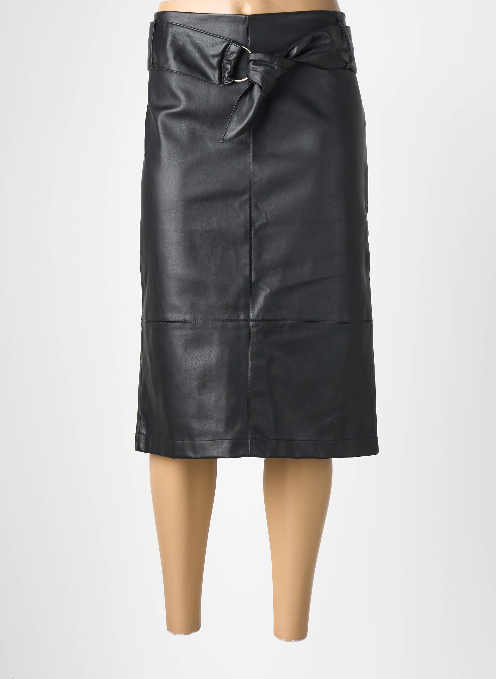 Jupe mi-longue coupe droite noir RINO & PELLE femme