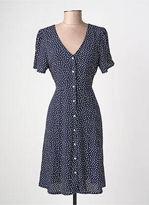 Robe mi-longue tissage crêpe manches courtes bleu ONLY femme