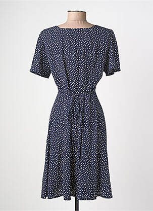 Robe mi-longue tissage crêpe manches courtes bleu ONLY femme