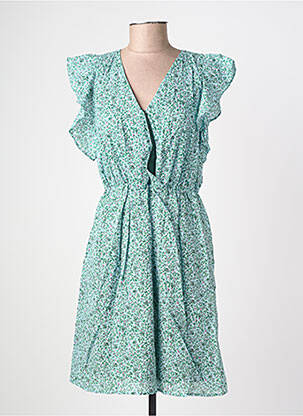 Robe courte imprimé fleurs manches courtes vert C'EST BEAU LA VIE femme