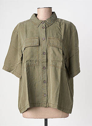 Chemisier tissage popeline manches courtes vert KAFFE femme