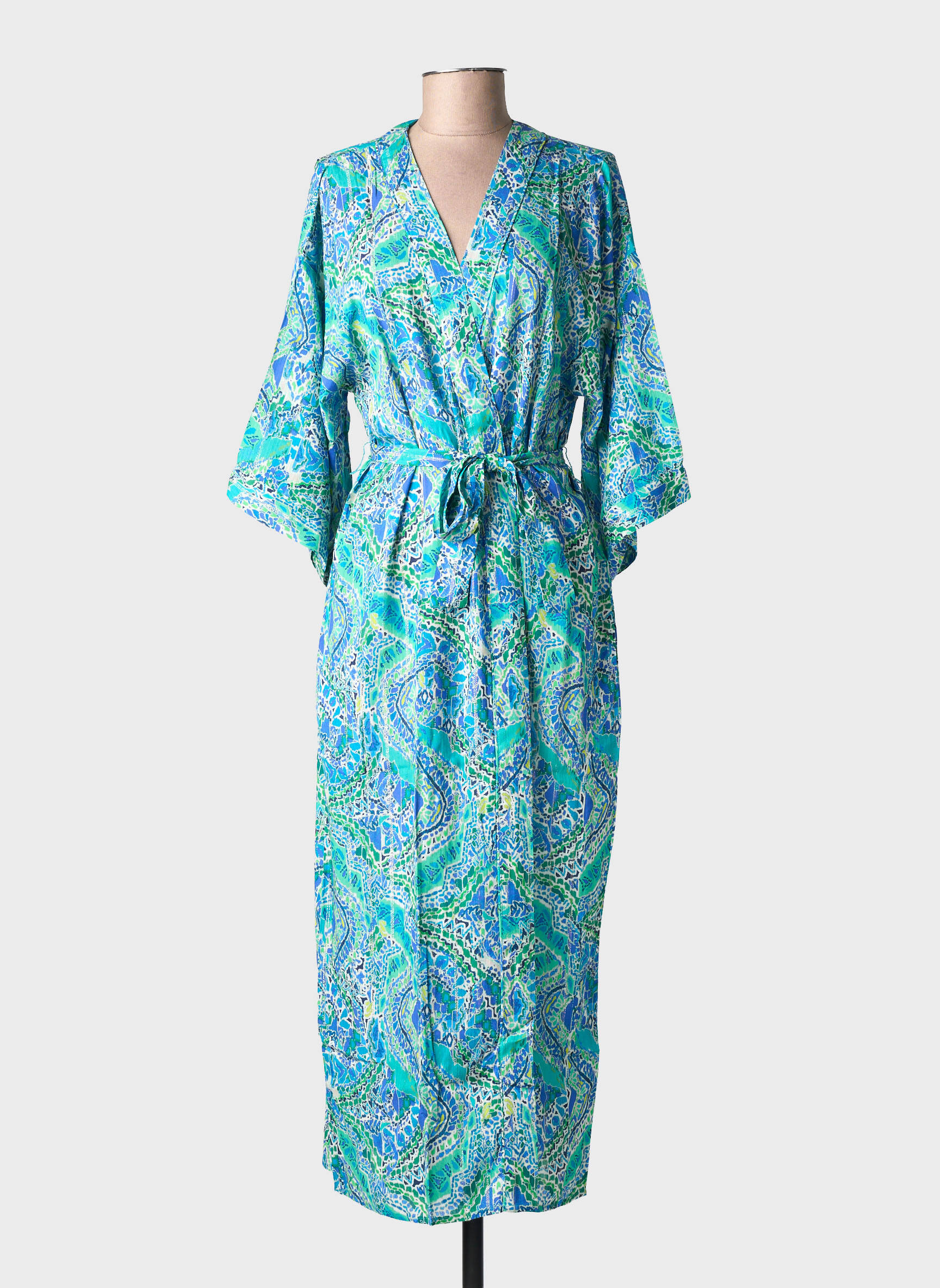 Veste kimono imprimé fantaisie bleu JULIE GUERLANDE femme