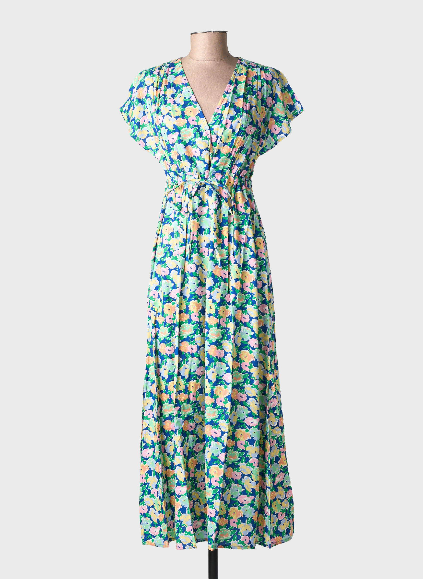 Robe longue manches courtes manches courtes bleu C'EST BEAU LA VIE femme