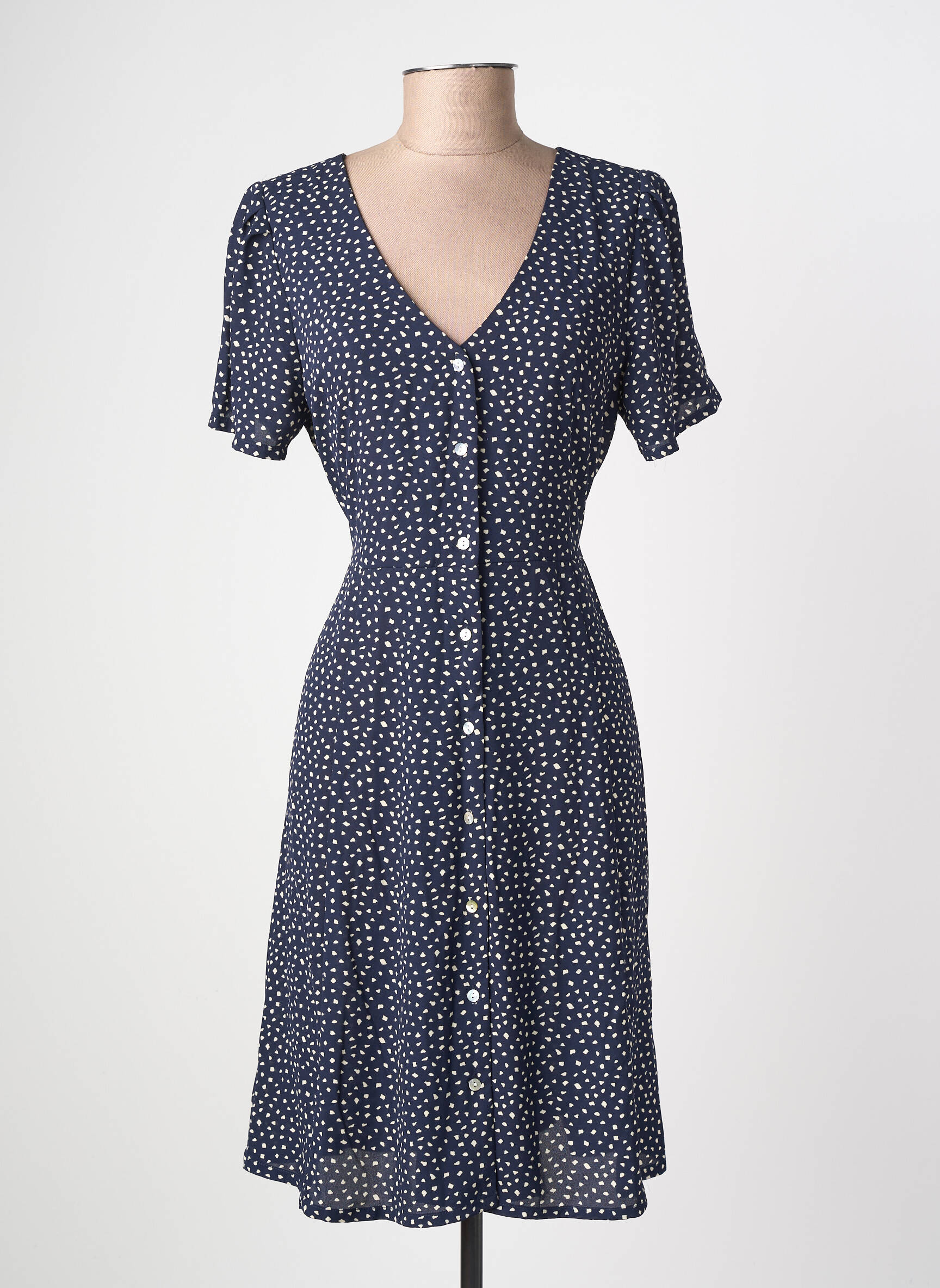 Robe mi-longue tissage crêpe manches courtes bleu ONLY femme
