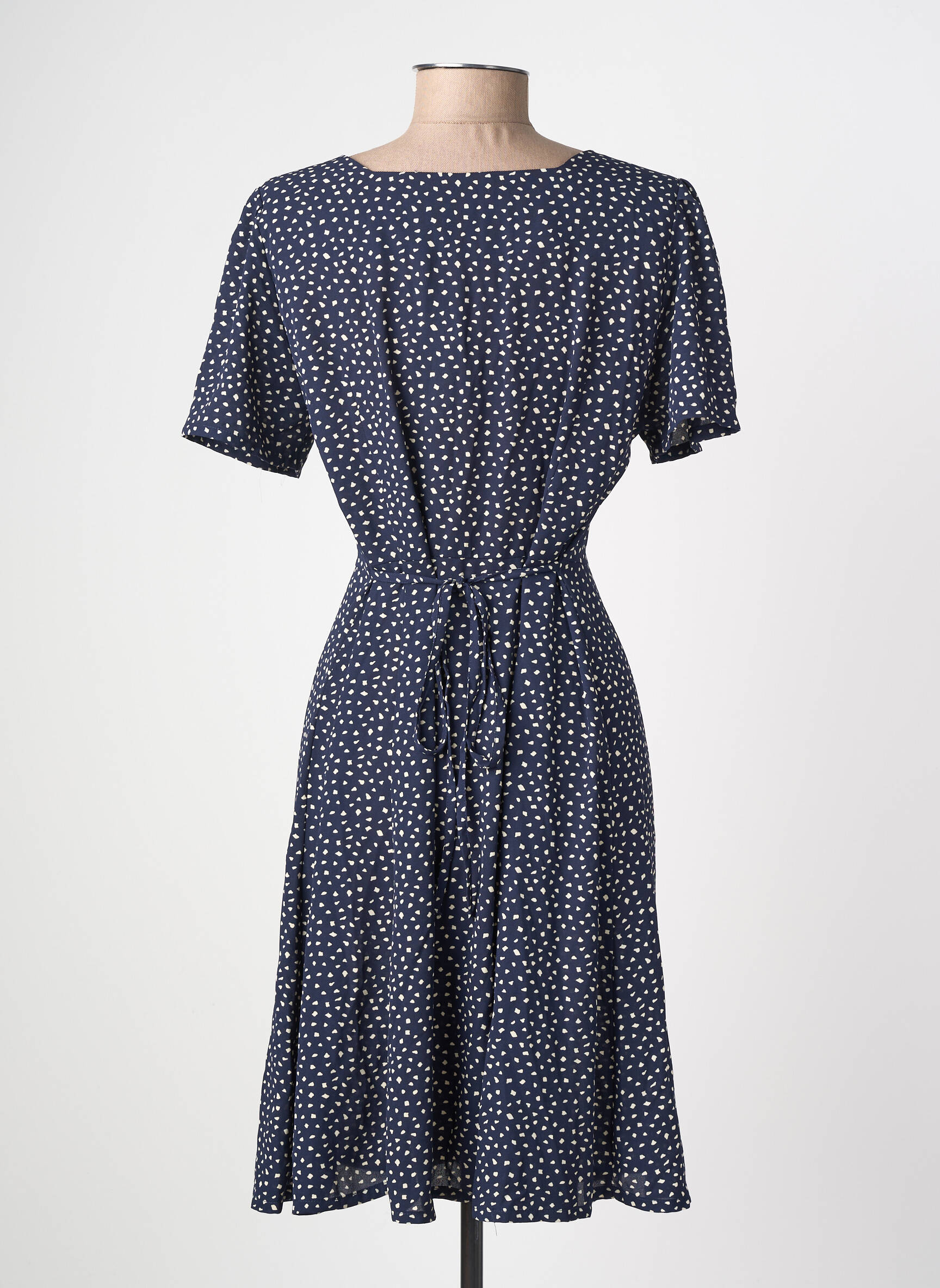 Robe mi-longue tissage crêpe manches courtes bleu ONLY femme