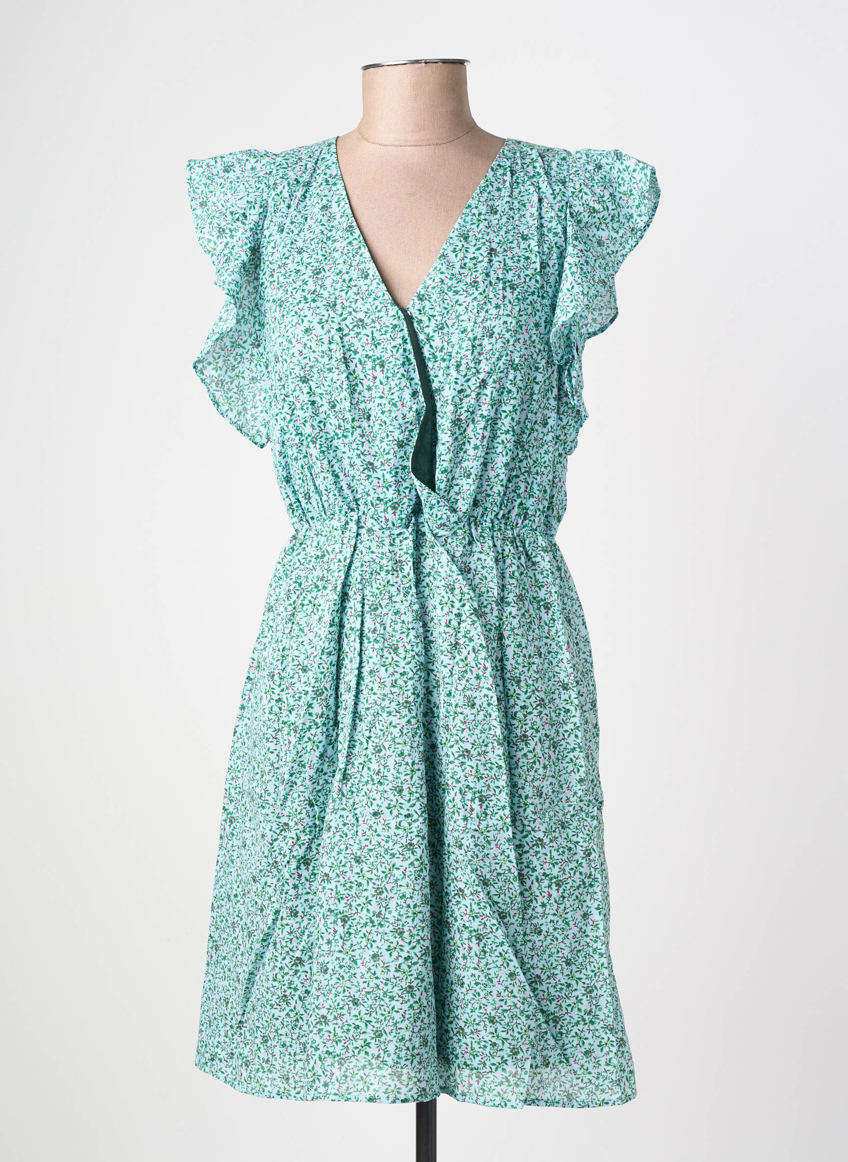 Robe courte manches courtes manches courtes vert C'EST BEAU LA VIE femme